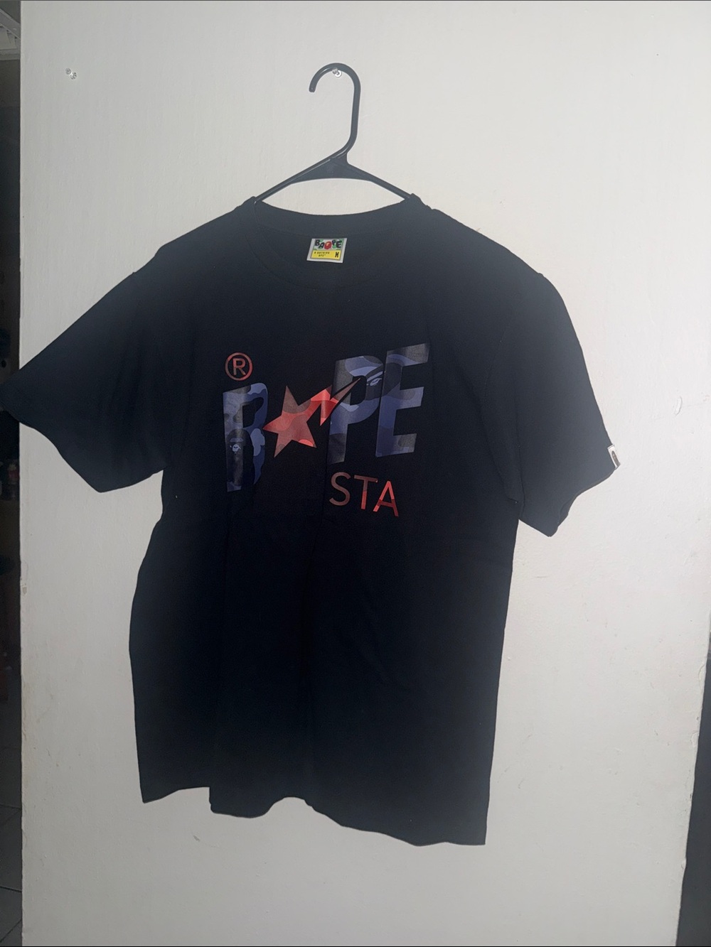 Bape Black Tee with Red Star BAPE STA Logo